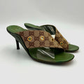 8.5 Vintage GG Monogram Canvas PVC Green & Brown Mules