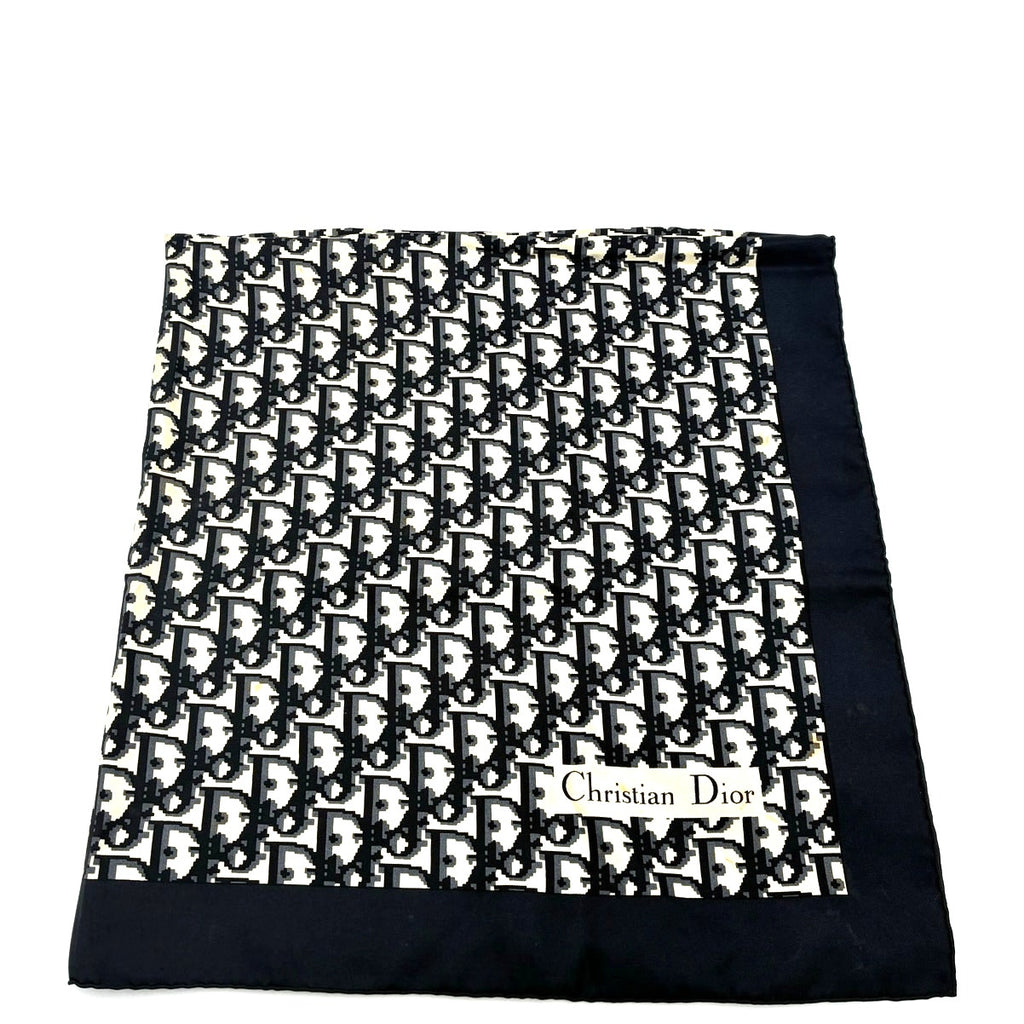 29" Vintage Navy and White Silk Monogram Letter Logo Scarf