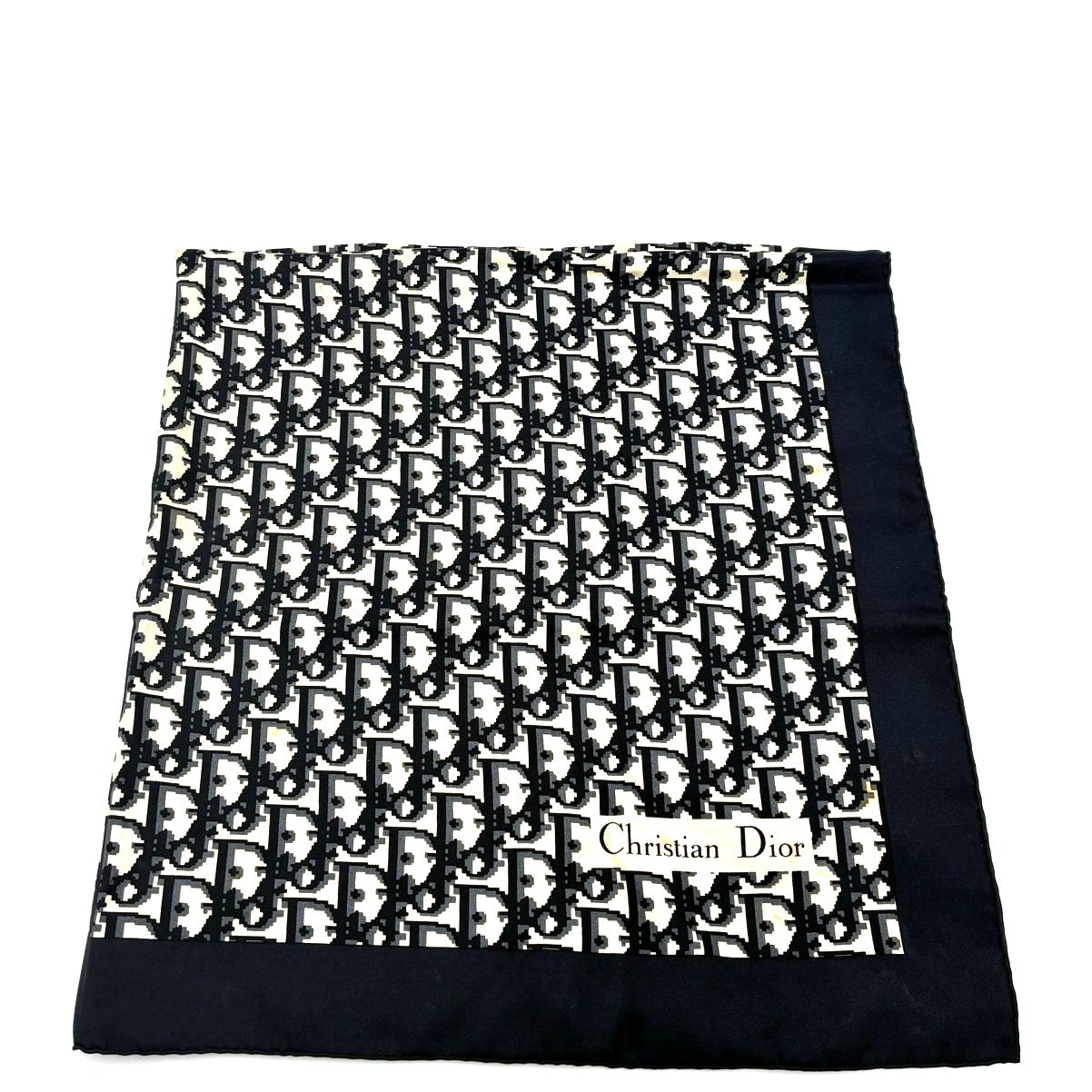 29" Vintage Navy and White Silk Monogram Letter Logo Scarf