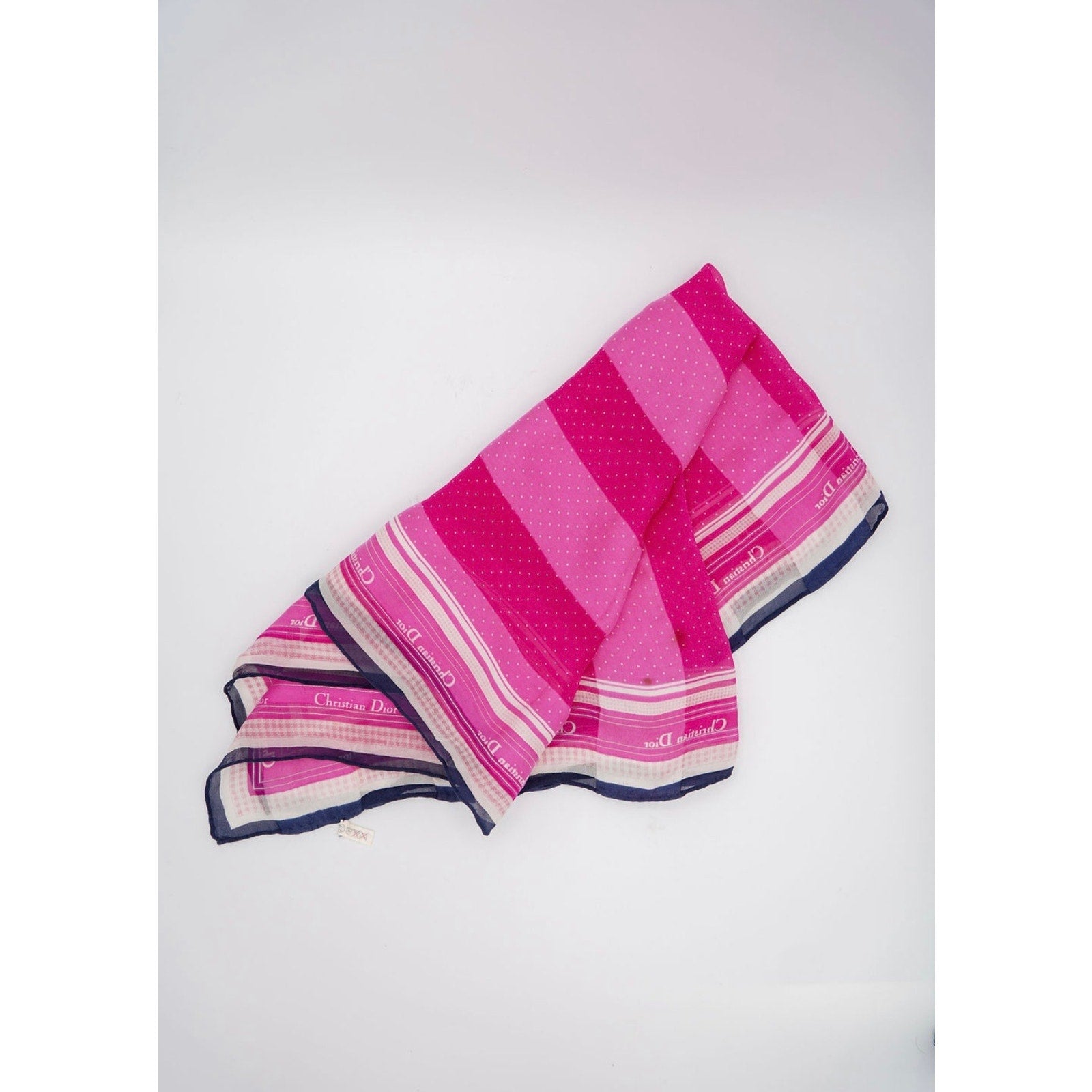 CD Silk Scarf with Black Trim Pink Polka Dot