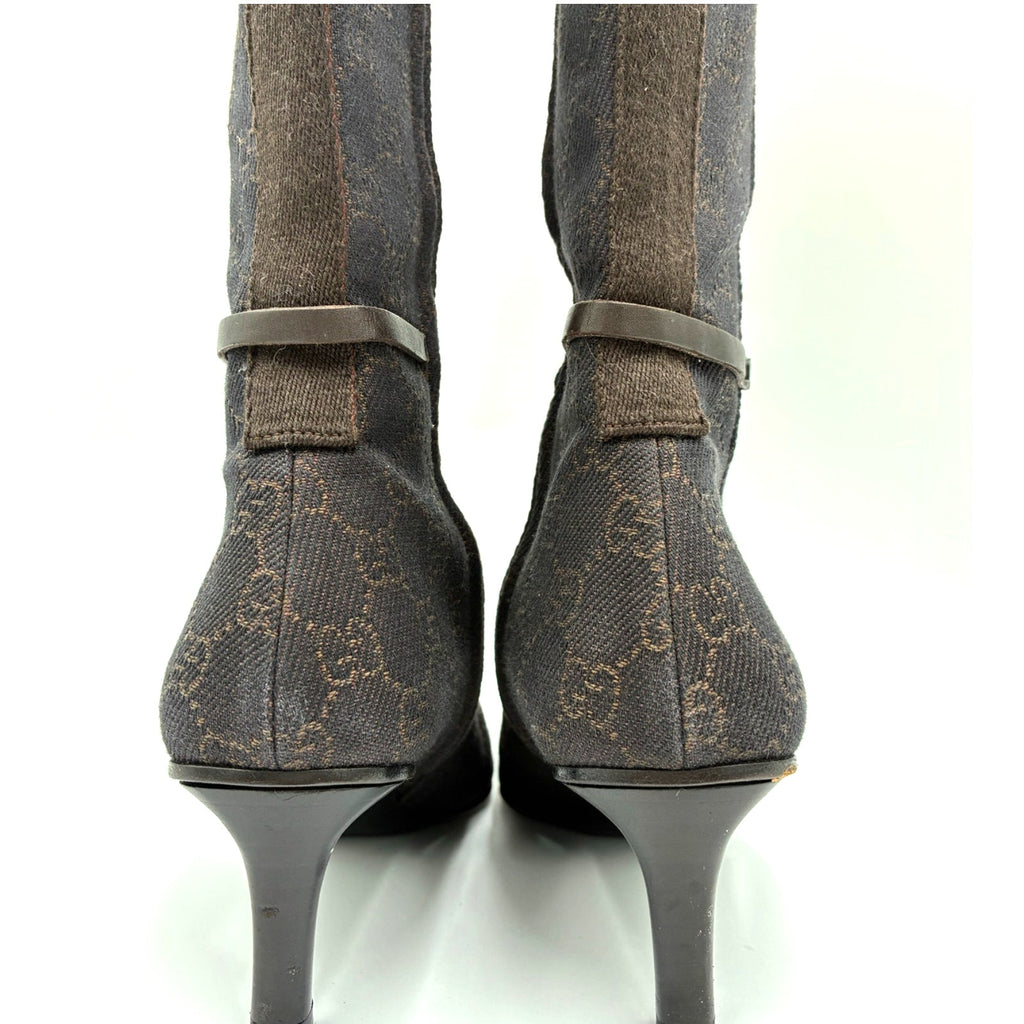 8.5 Gucci Tom Ford Vintage Brown Canvas GG Mid-Calf Boots