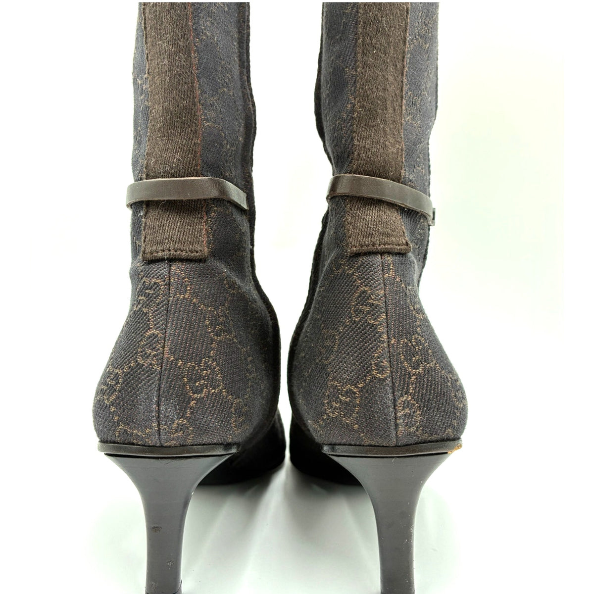 8.5 Gucci Tom Ford Vintage Brown Canvas GG Mid-Calf Boots
