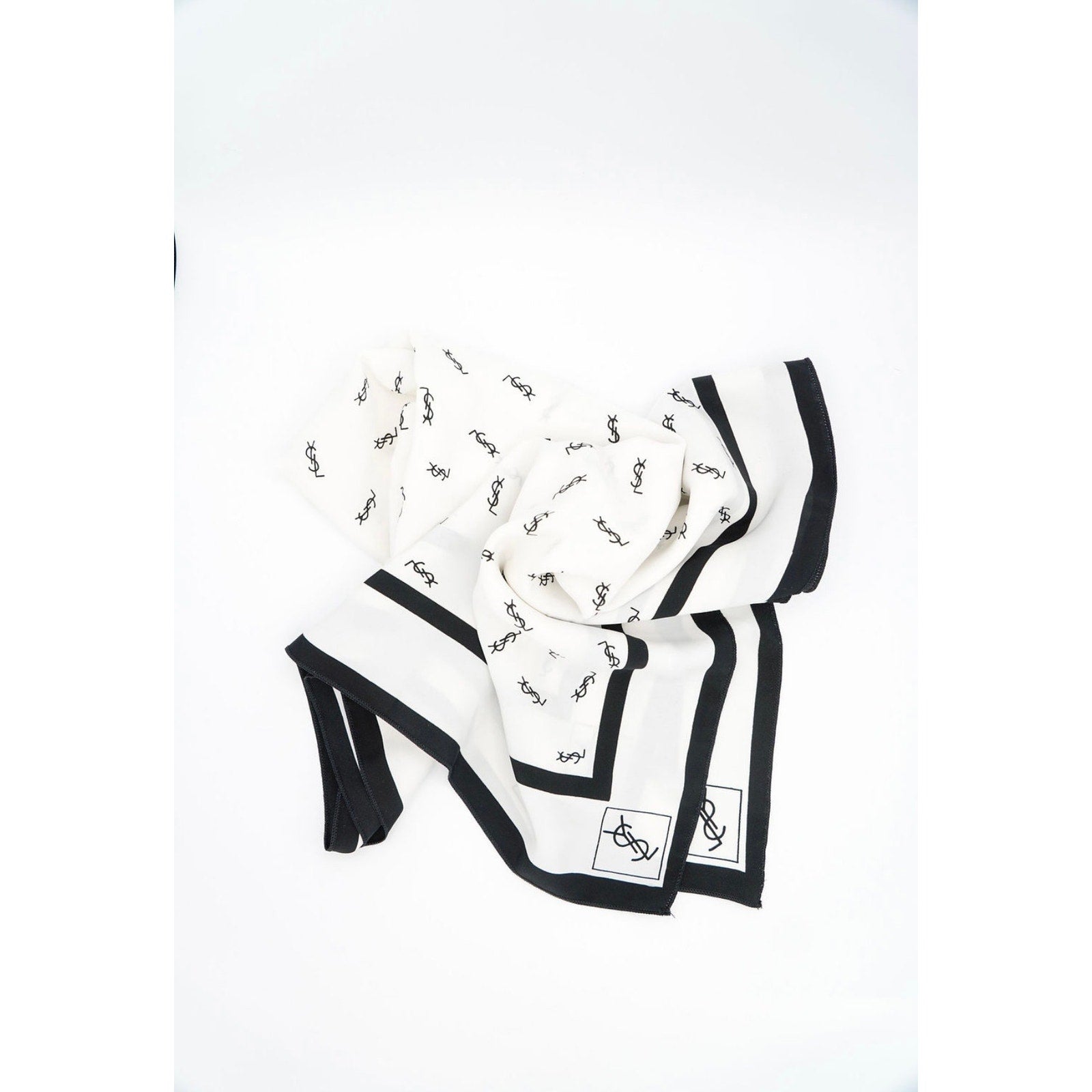 Silk Scarf YSL Black and White Monogram