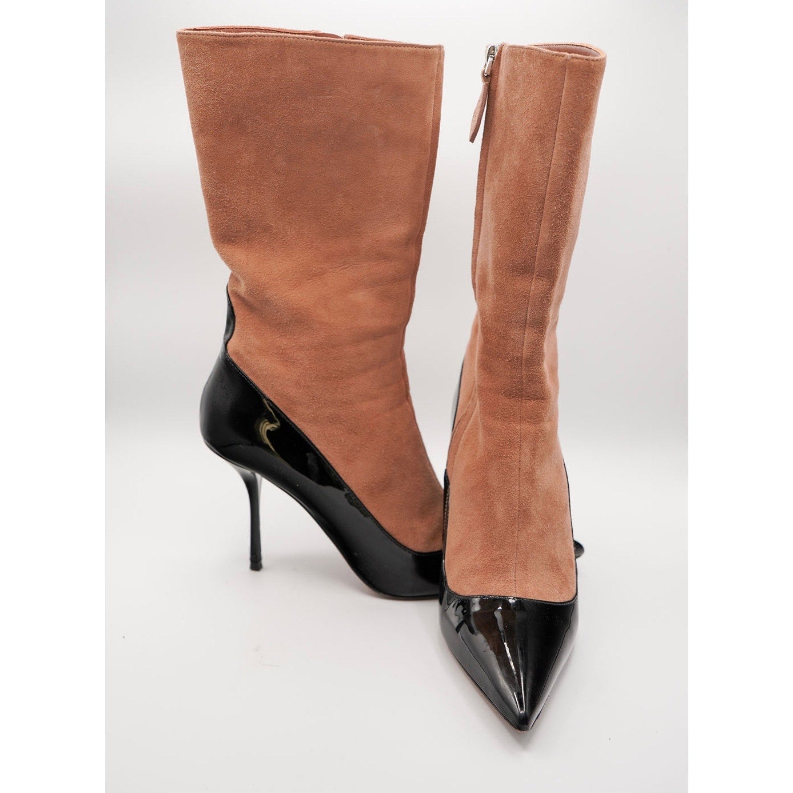 Black Suede & Patent Leather Pump Booties