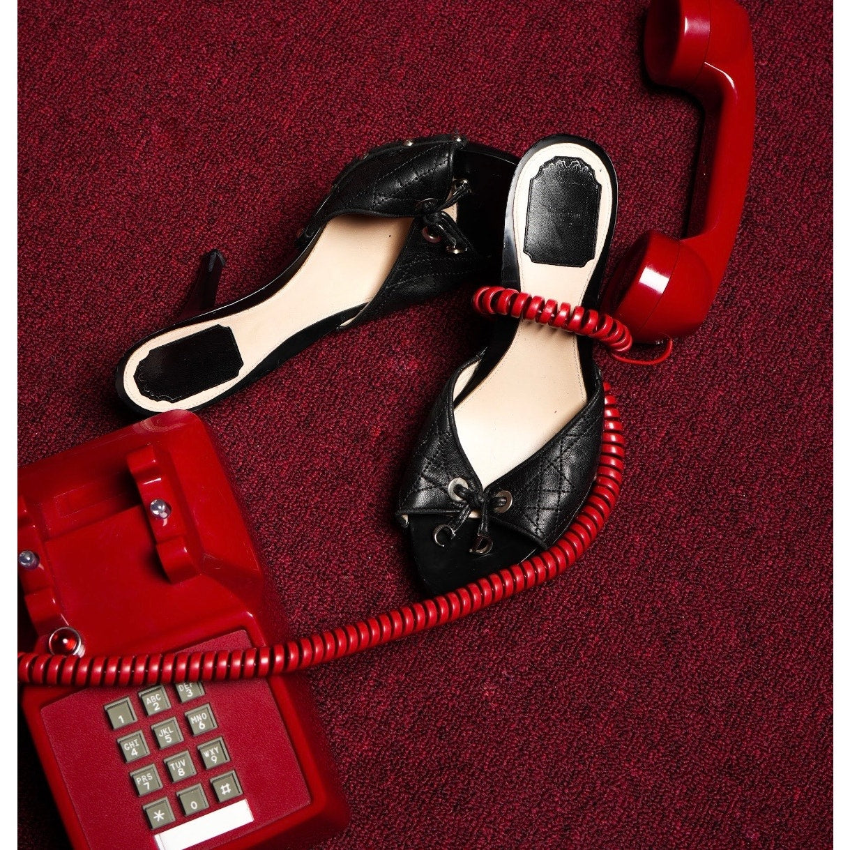 Vintage Black Quilted Open-Toe Mules CD Charm