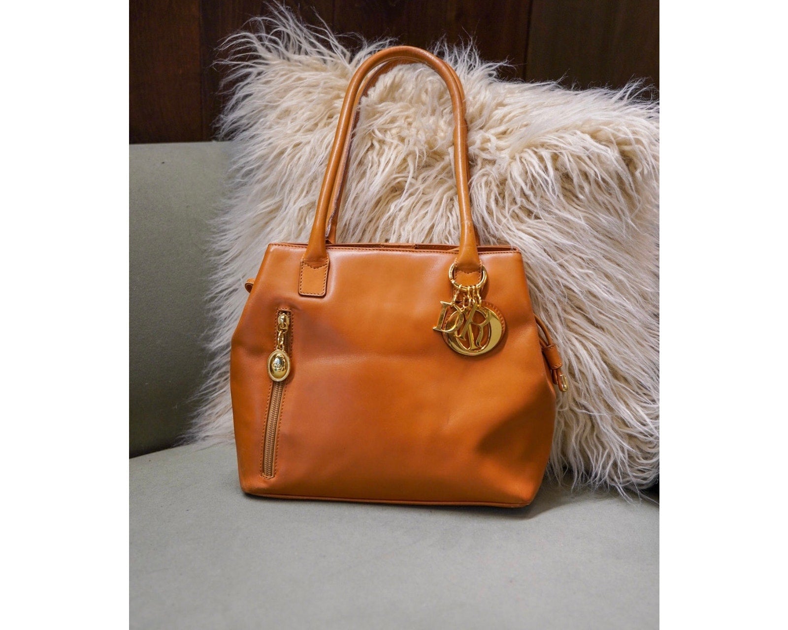 Vintage Brown Leather Shoulder Bag Gold Hardware