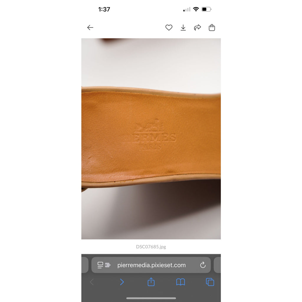 H Logo Nude Leather Wrap Wedge Sandals