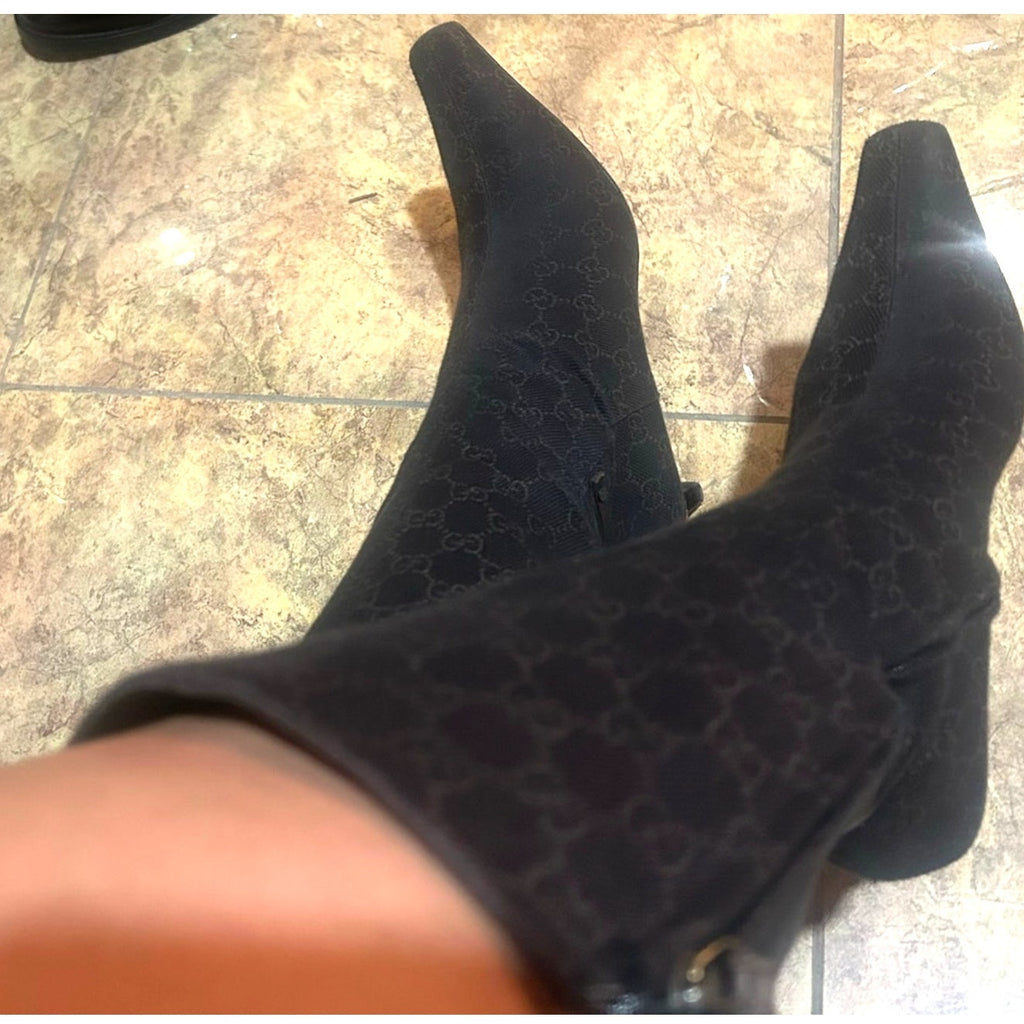 8.5 Gucci Tom Ford Vintage Brown Canvas GG Mid-Calf Boots