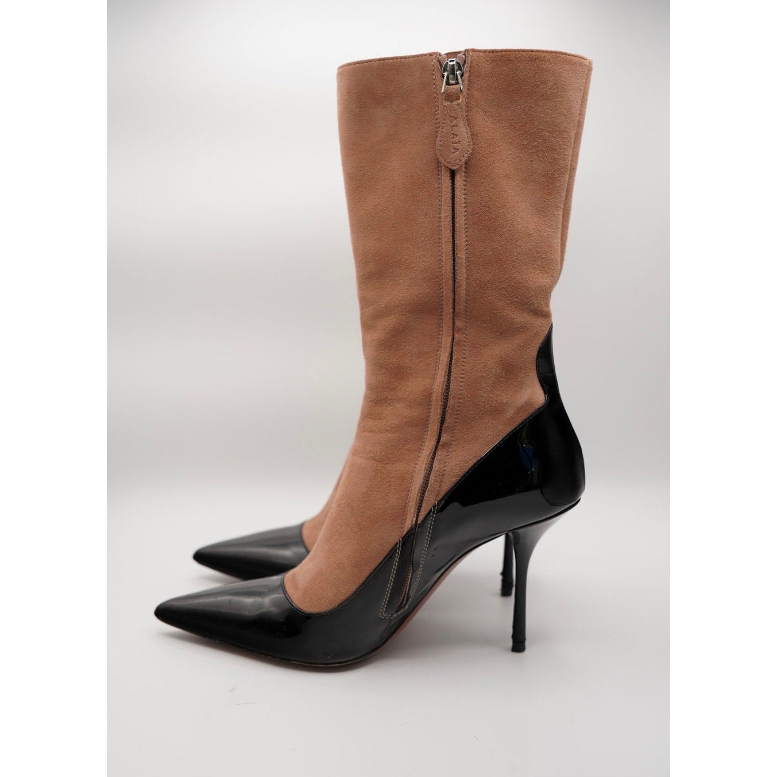 Black Suede & Patent Leather Pump Booties