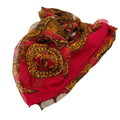 51" Vintage Silk Chain & Coin Red & Gold Square Scarf
