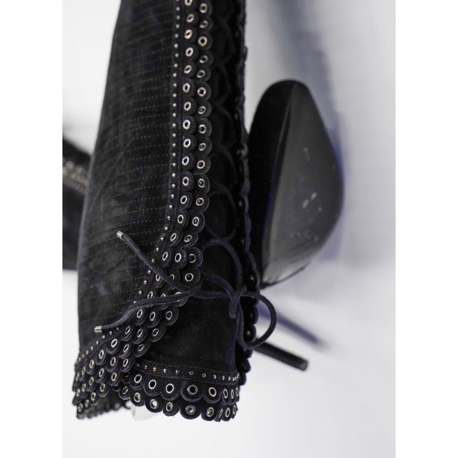 Vintage Black Suede Knee-High Lace-Up Boots by John Galliano
