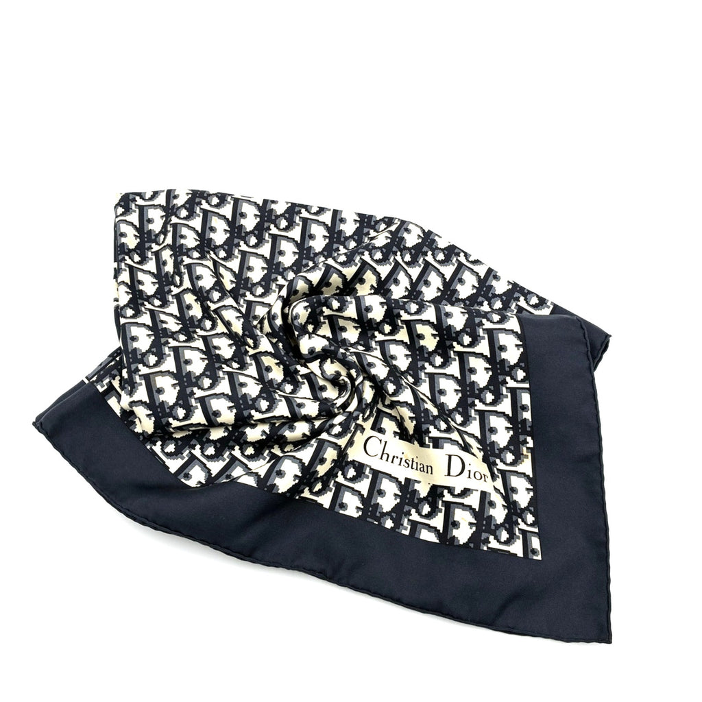 29" Vintage Navy and White Silk Monogram Letter Logo Scarf