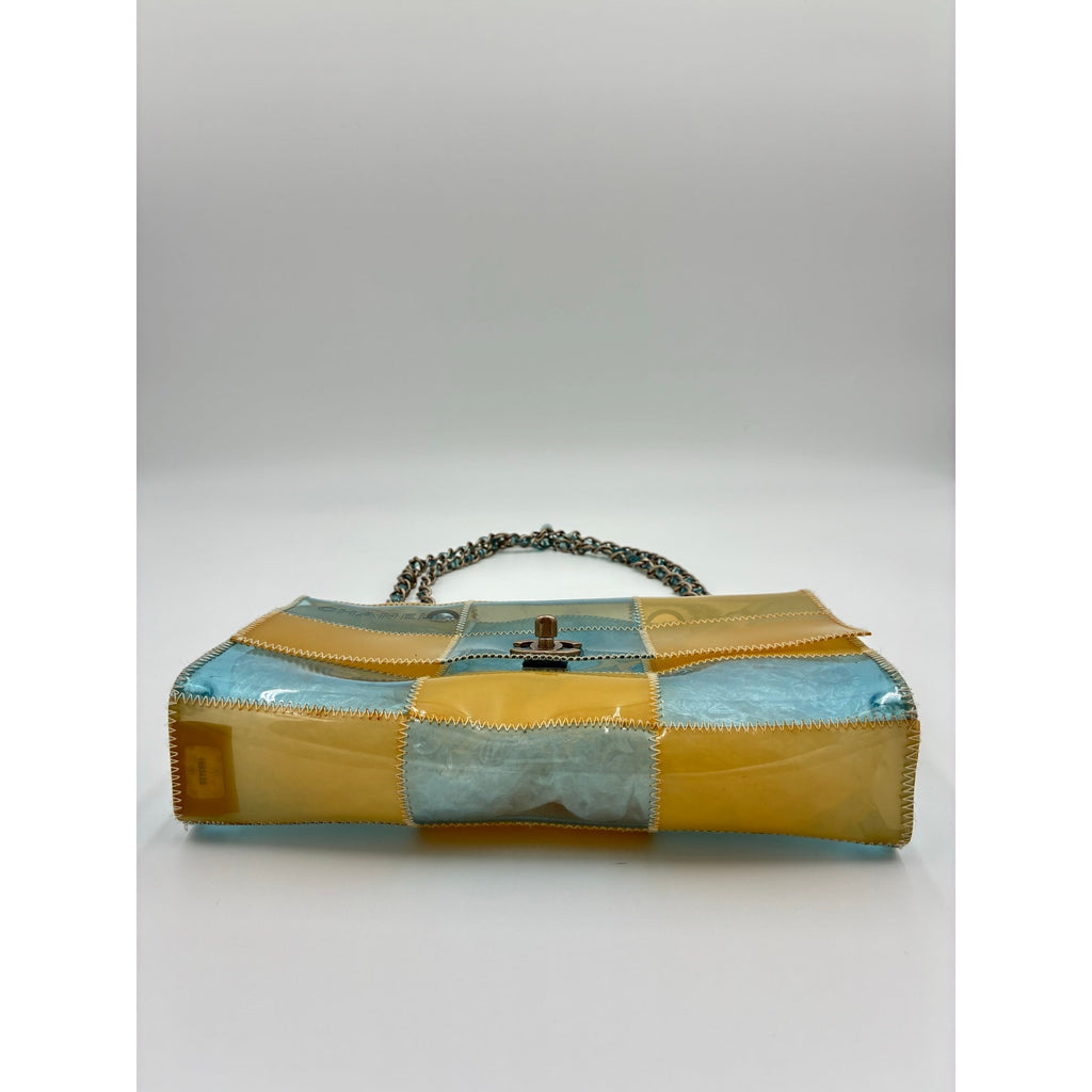CC Chocolate Bar Blue/Beige Chain Shoulder Bag