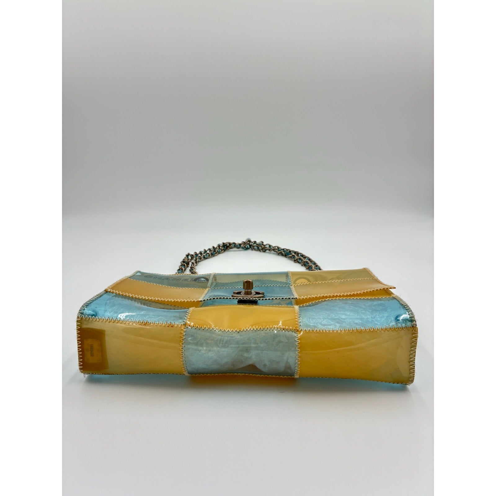 CC Chocolate Bar Blue/Beige Chain Shoulder Bag