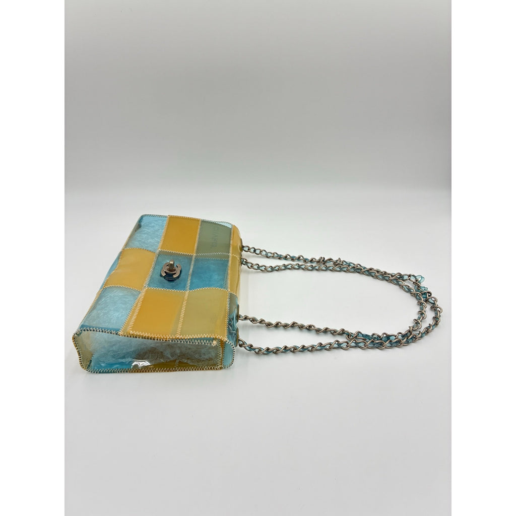 CC Chocolate Bar Blue/Beige Chain Shoulder Bag