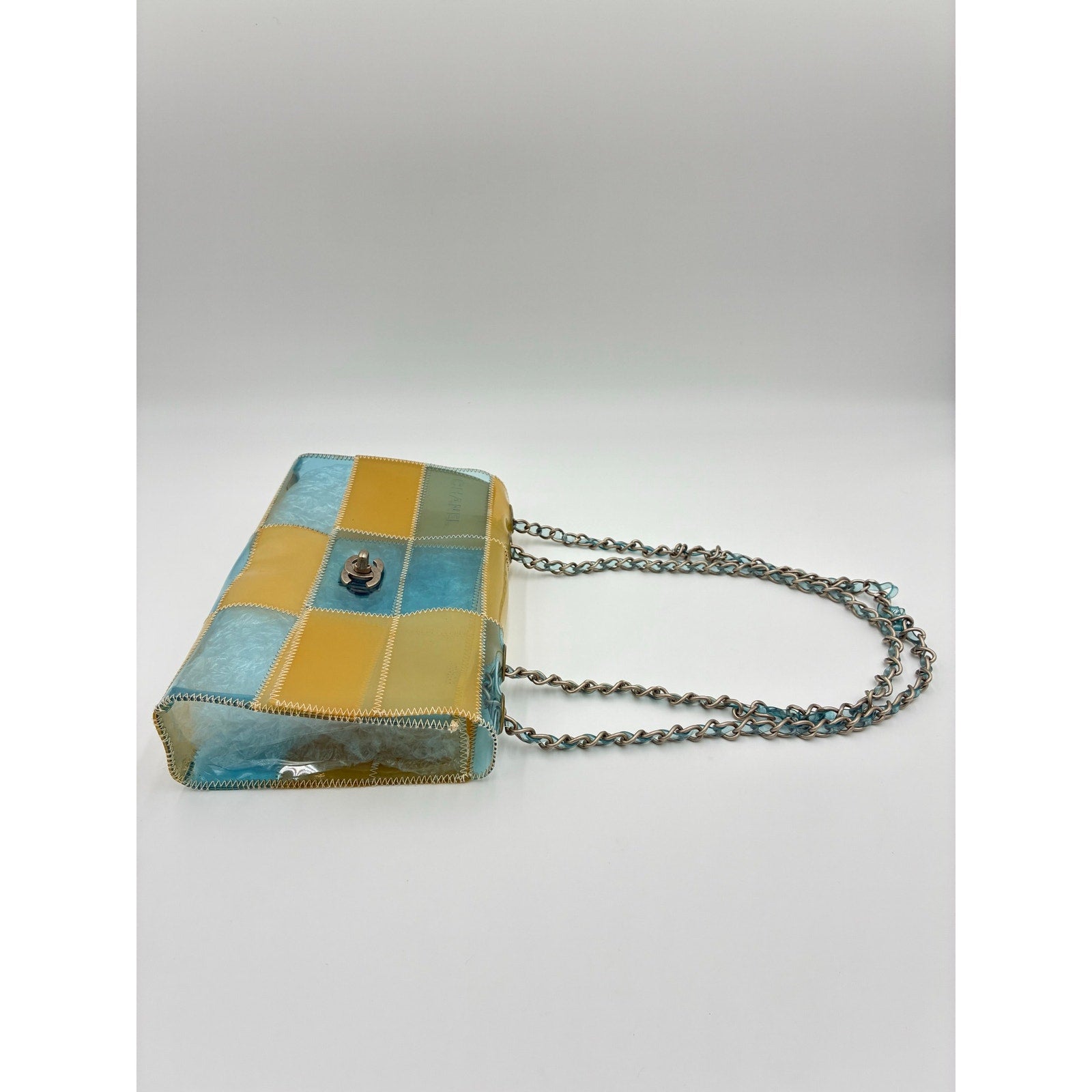CC Chocolate Bar Blue/Beige Chain Shoulder Bag