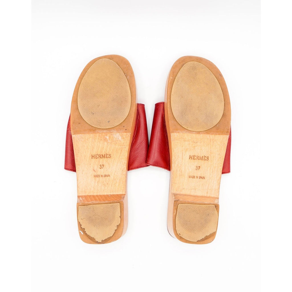 Vintage Red Leather Platform Slides