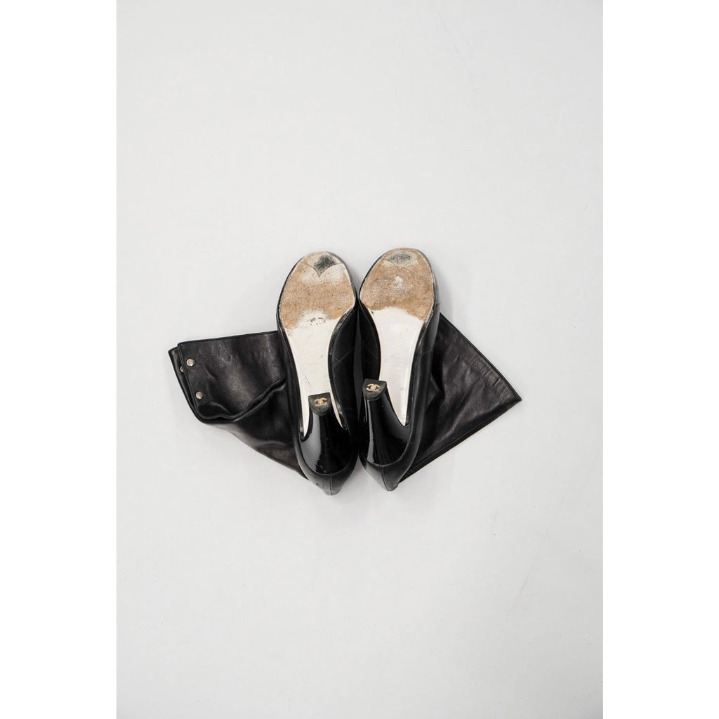 Vintage Leather Black Boots Interlocking CC Buttons