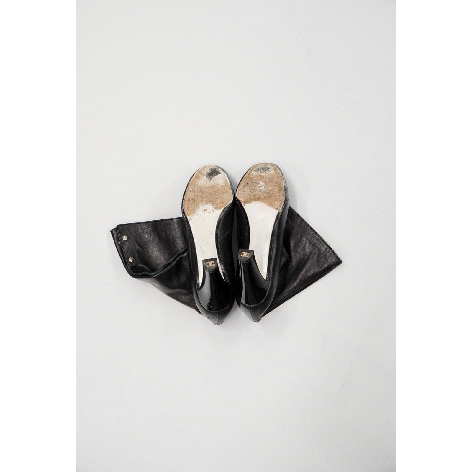 Vintage Leather Black Boots Interlocking CC Buttons