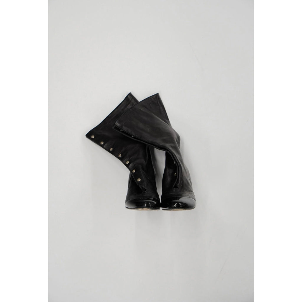 Vintage Leather Black Boots Interlocking CC Buttons