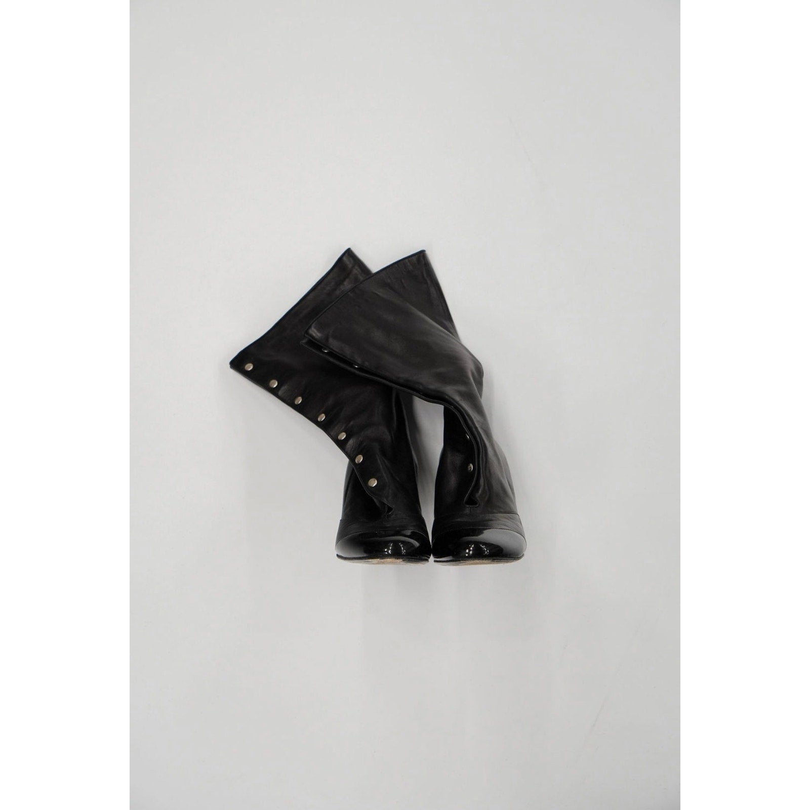 Vintage Leather Black Boots Interlocking CC Buttons