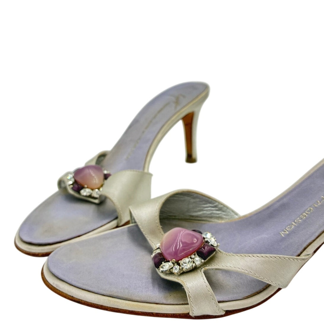 Purple Satin Crystal Embellished Mules