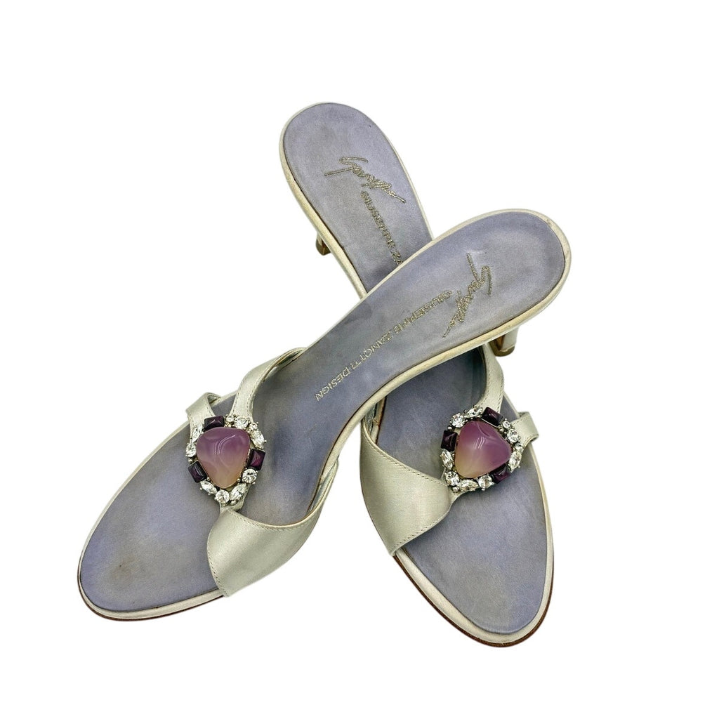 10 Purple Satin Crystal Embellished Mules