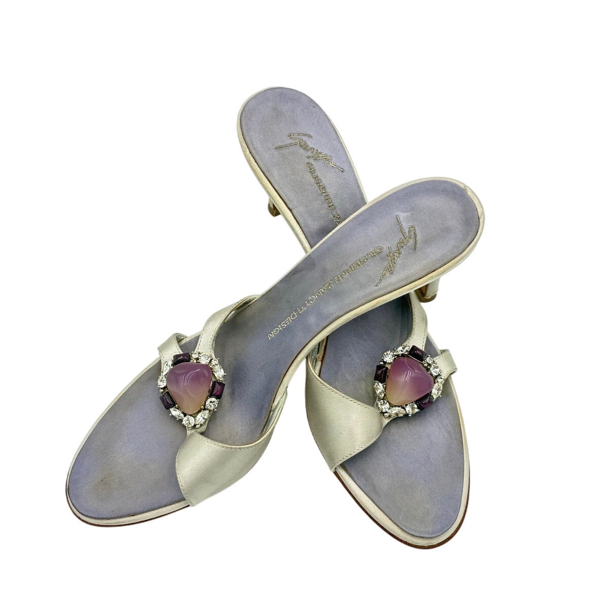 Purple Satin Crystal Embellished Mules