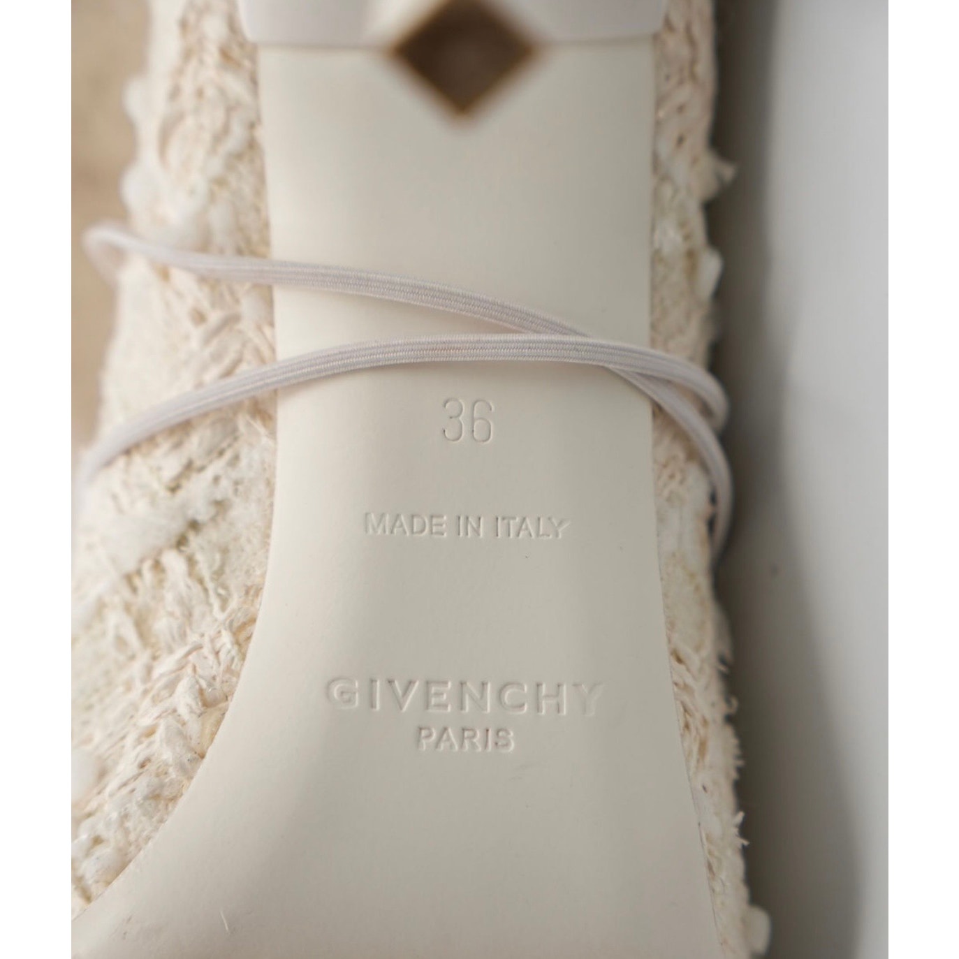 White Pointed-Toe Lace-Up Tweed Mules