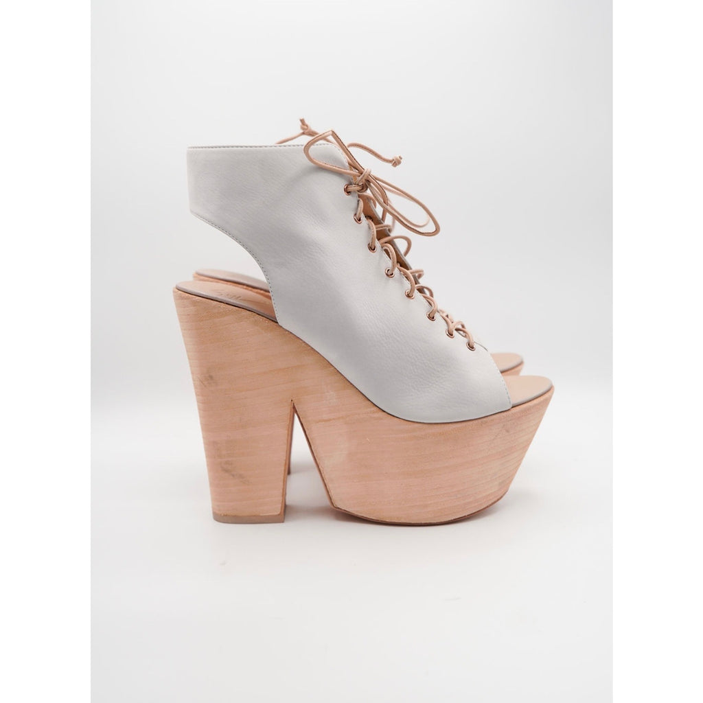 Grey Leather Laceup Platform Sandals