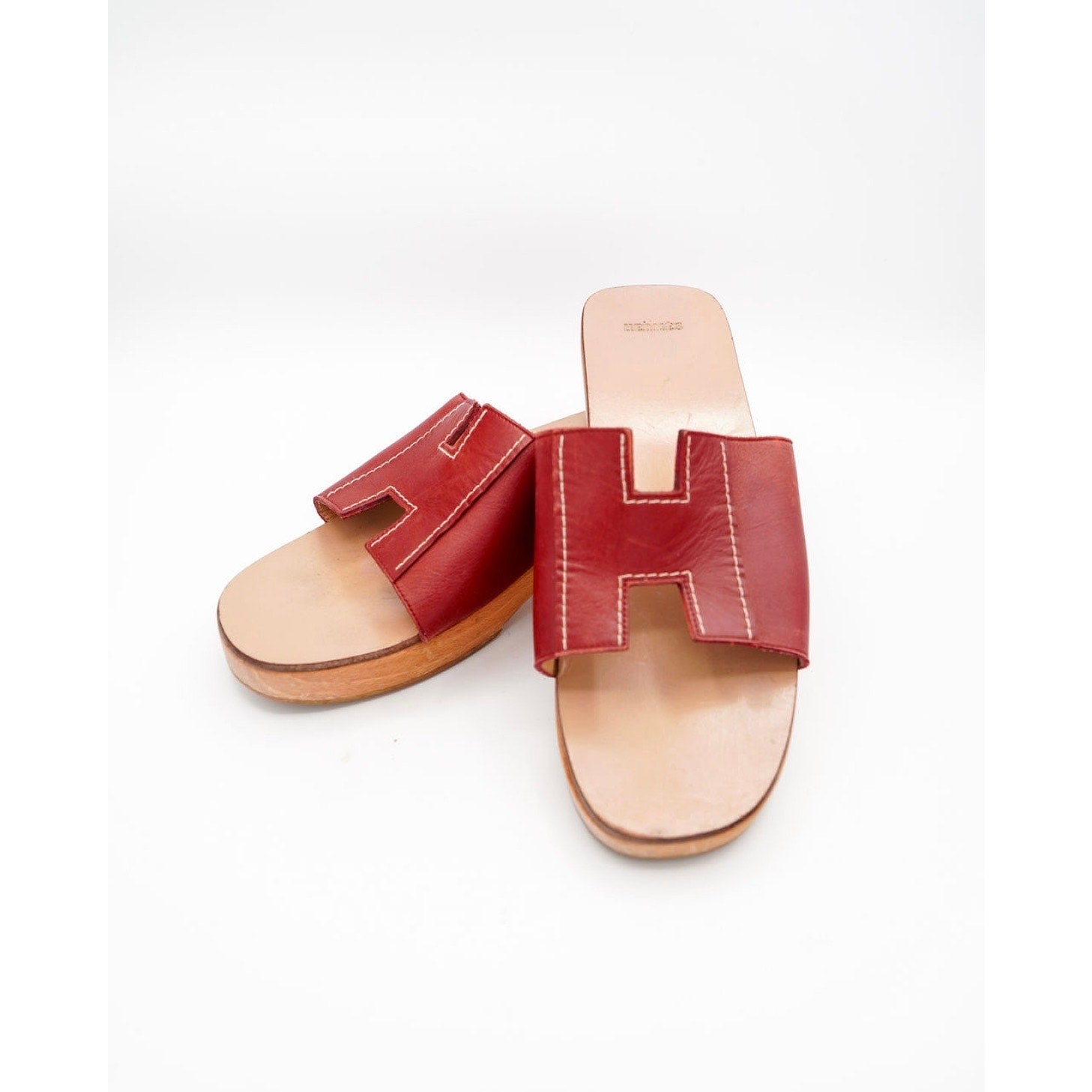 Vintage Red Leather Platform Slides
