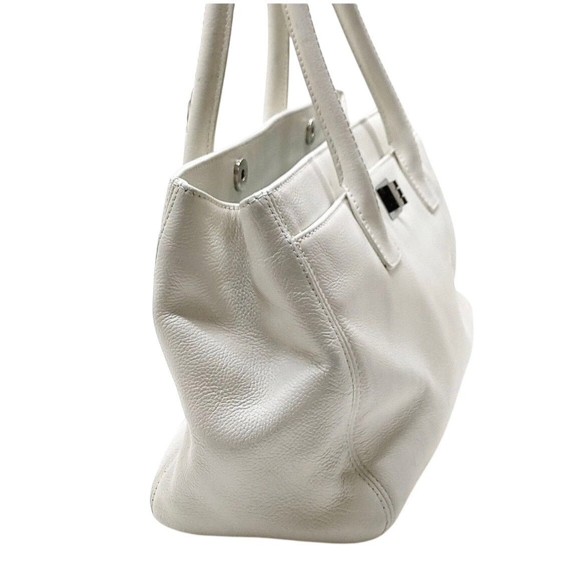 Executive Tote White Caviar Leather Silk CC Twilley