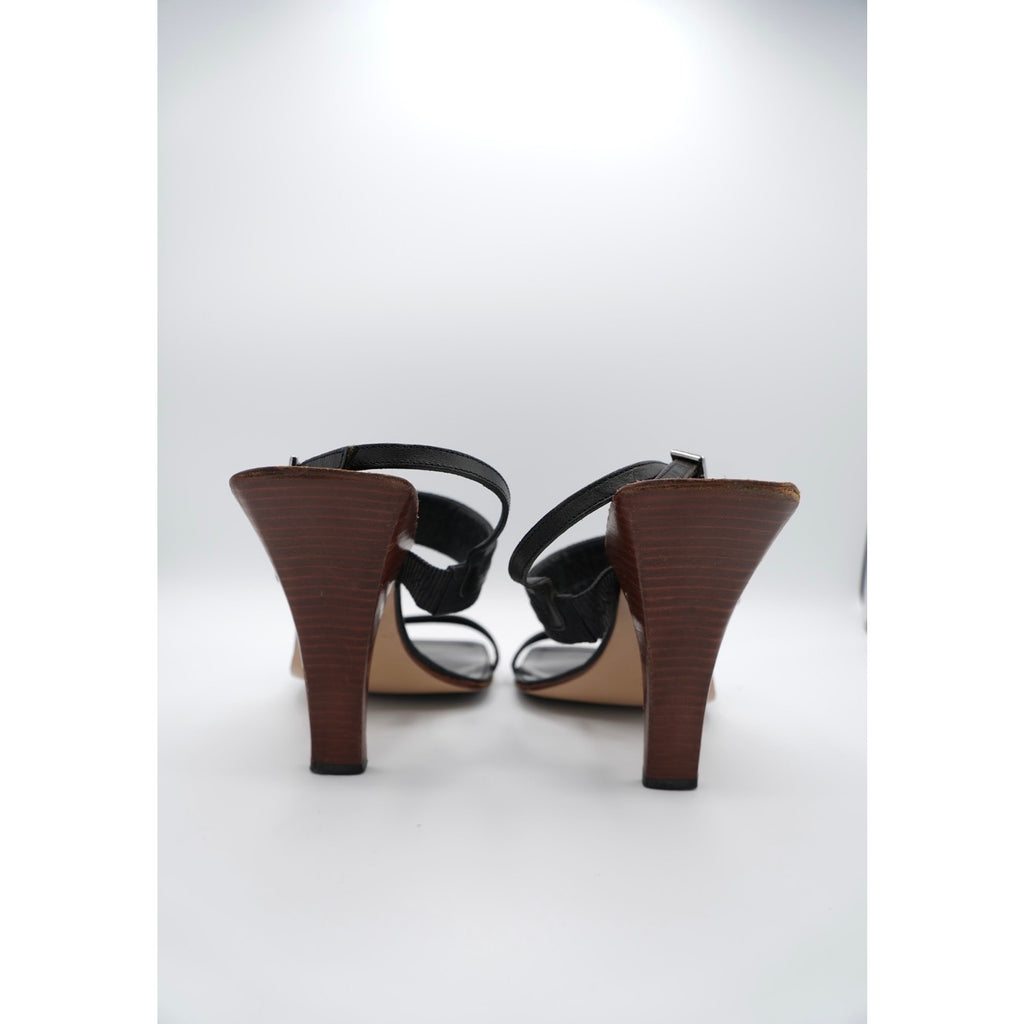 GG Black Canvas Leather Slingback Heels