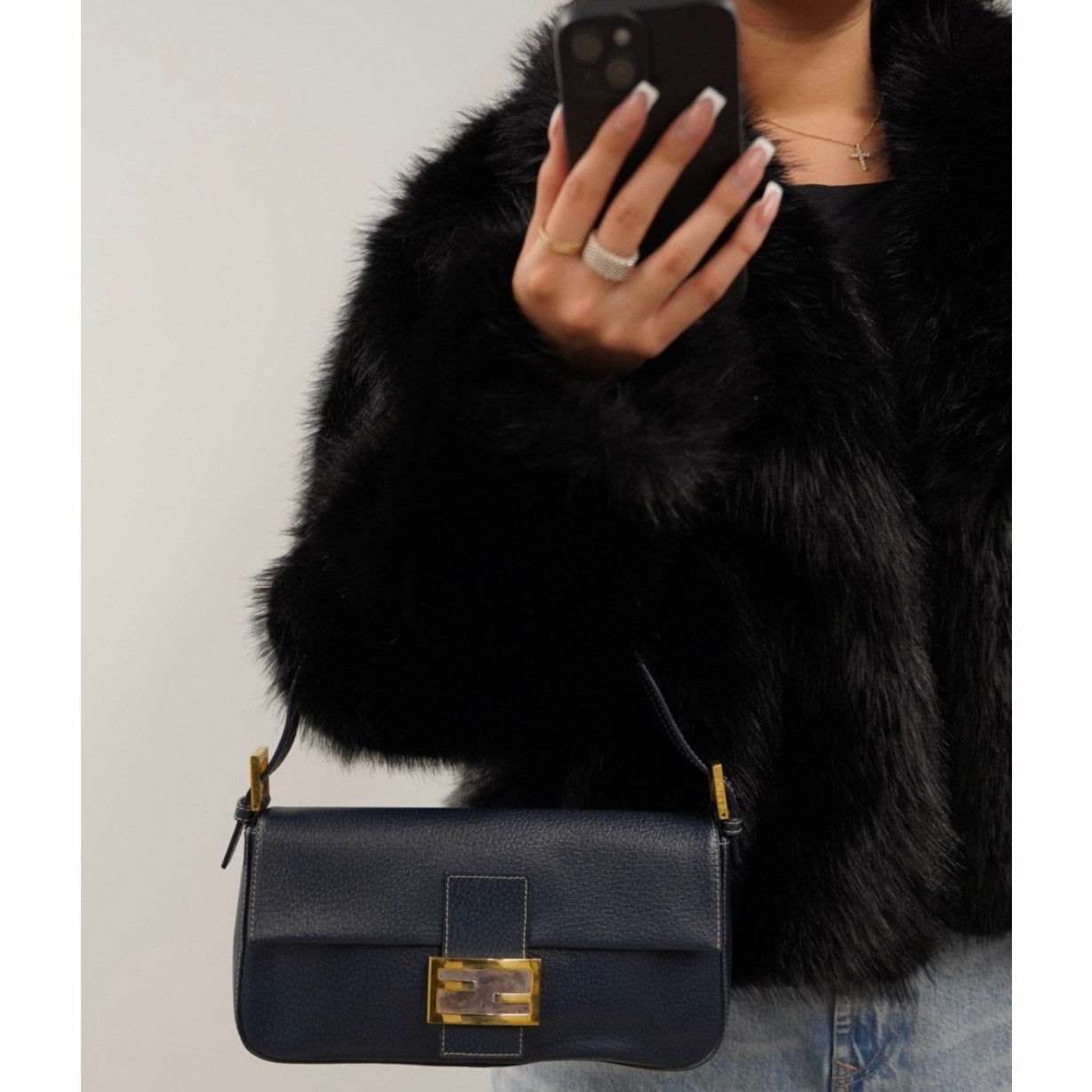 Baguette Blue Leather Handbag