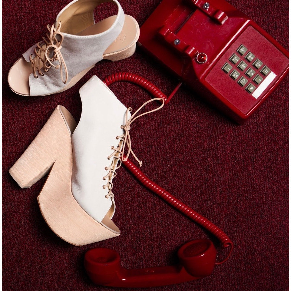 Grey Leather Laceup Platform Sandals