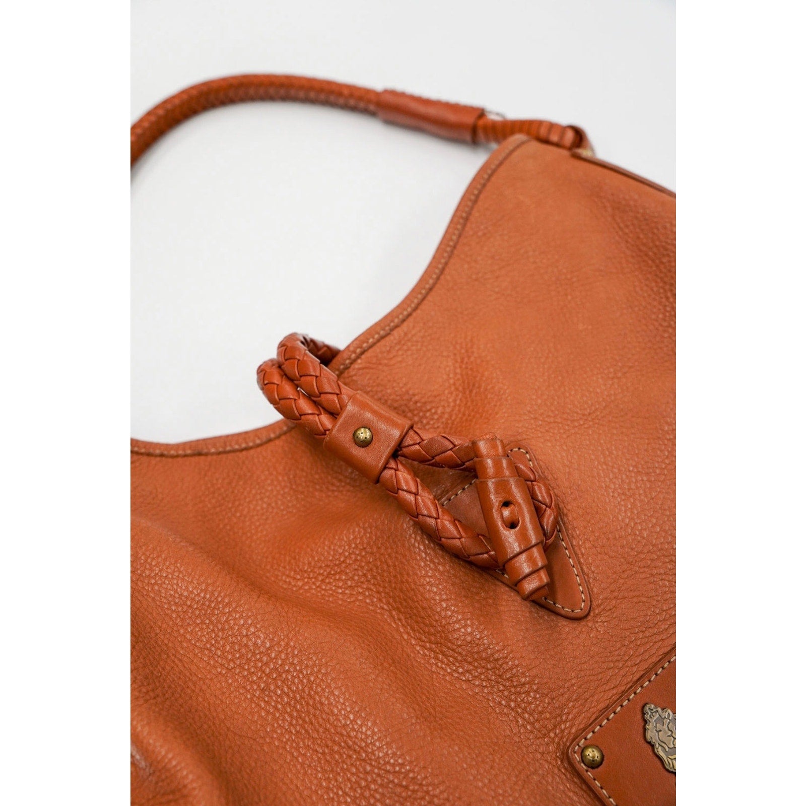 Vintage Brown Leather Braided Strap Hobo Bag