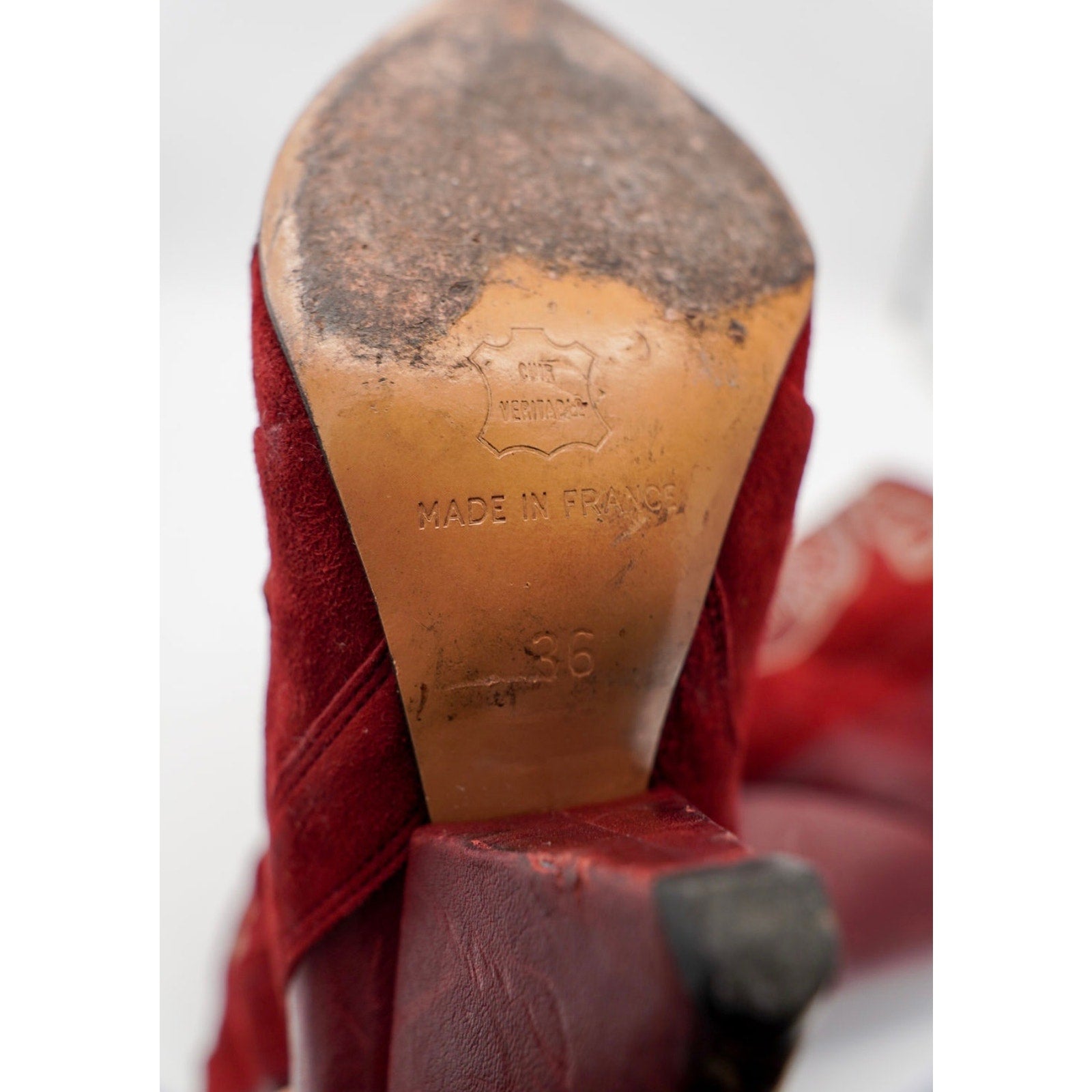 Suede & Leather Red Embroidered Ankle Bootie