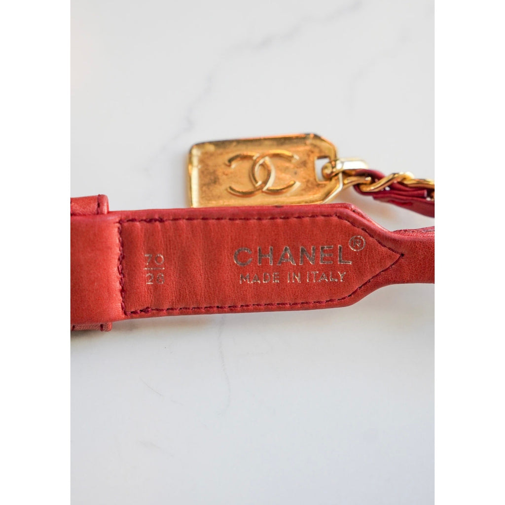 Belt Vintage Chain & Red Leather