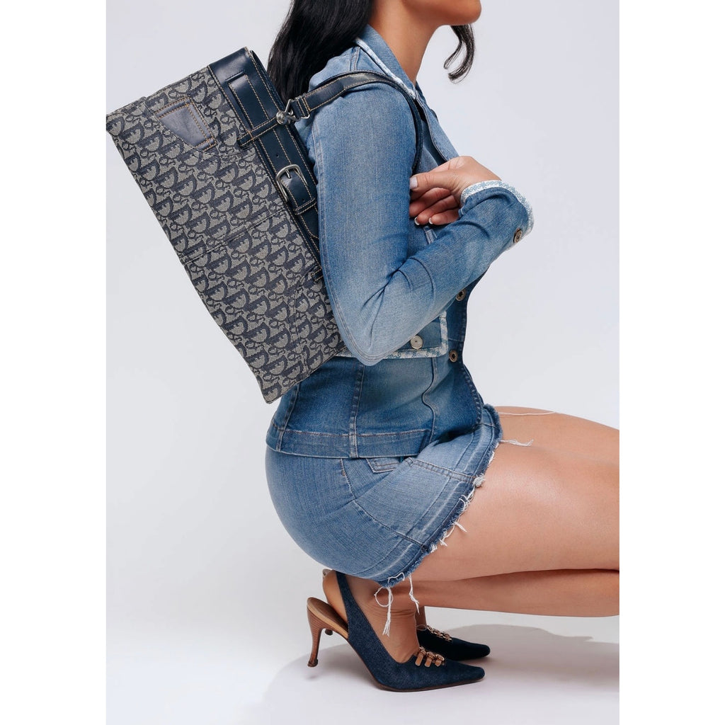 Jean Pocket Tote Vintage Blue Canvas Shoulder Bag