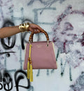 Bamboo Shopper Satchel Pink & White Leather Bag