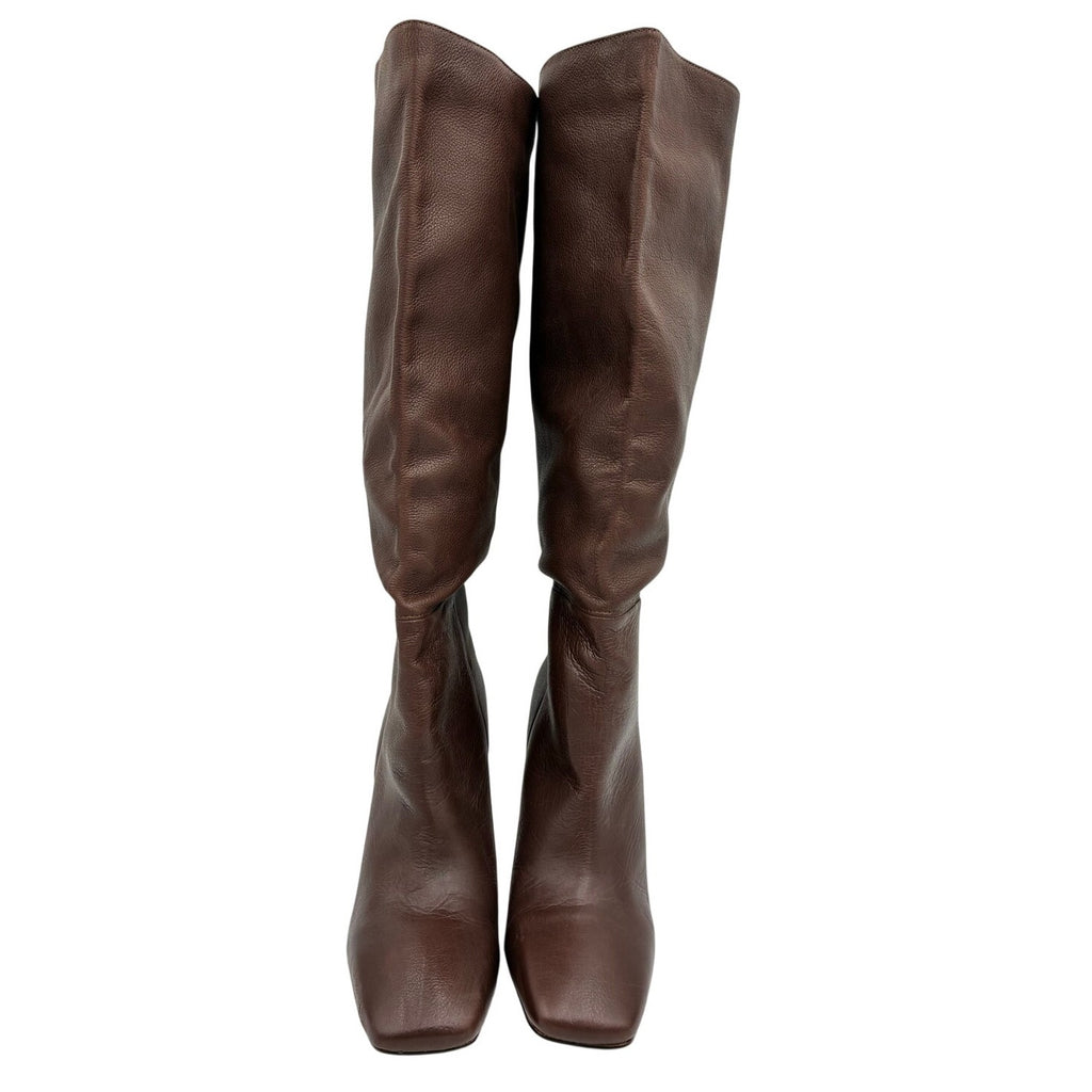 Chocolate Brown Soft Leather Slouchy Square Toe Boots