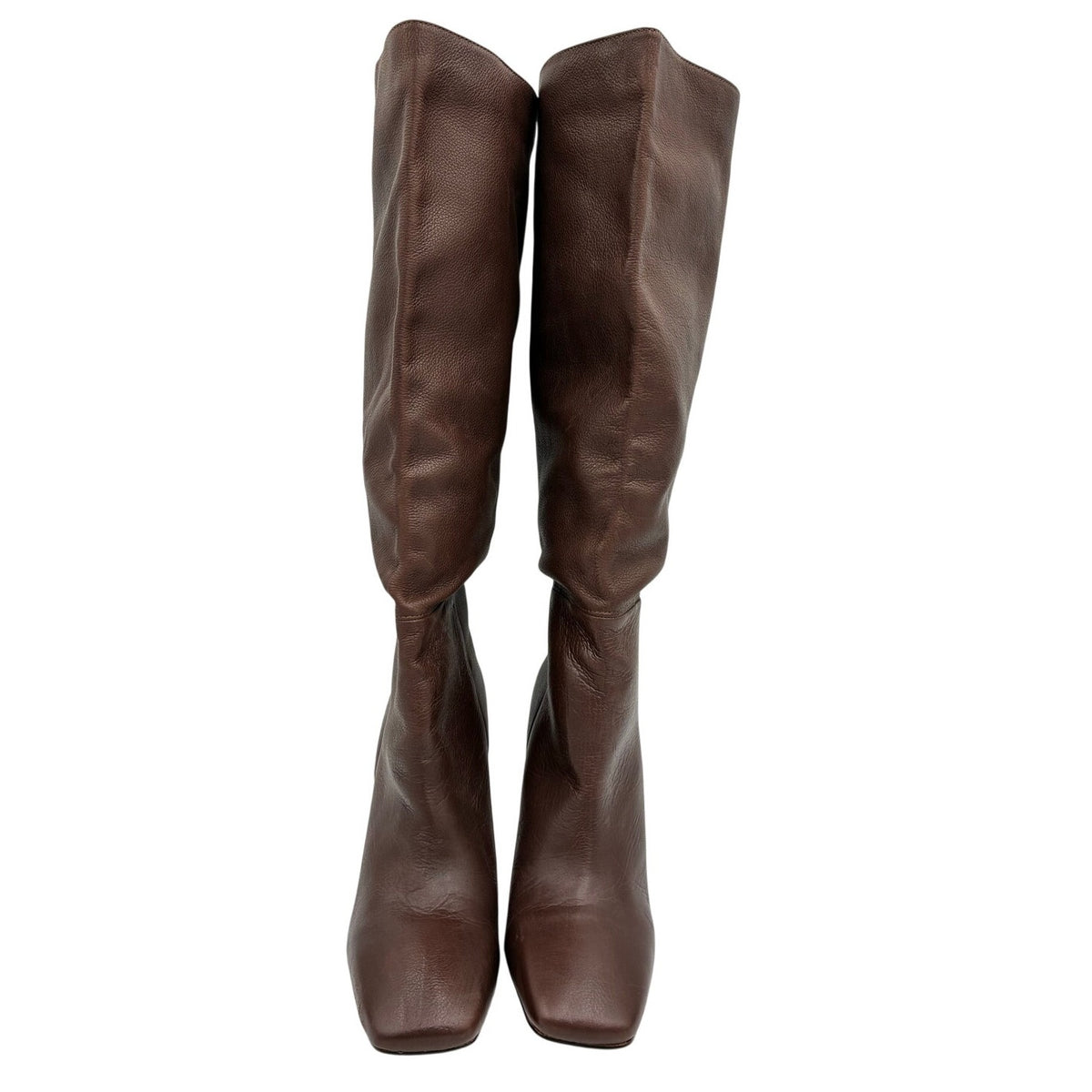 Chocolate Brown Soft Leather Slouchy Square Toe Boots