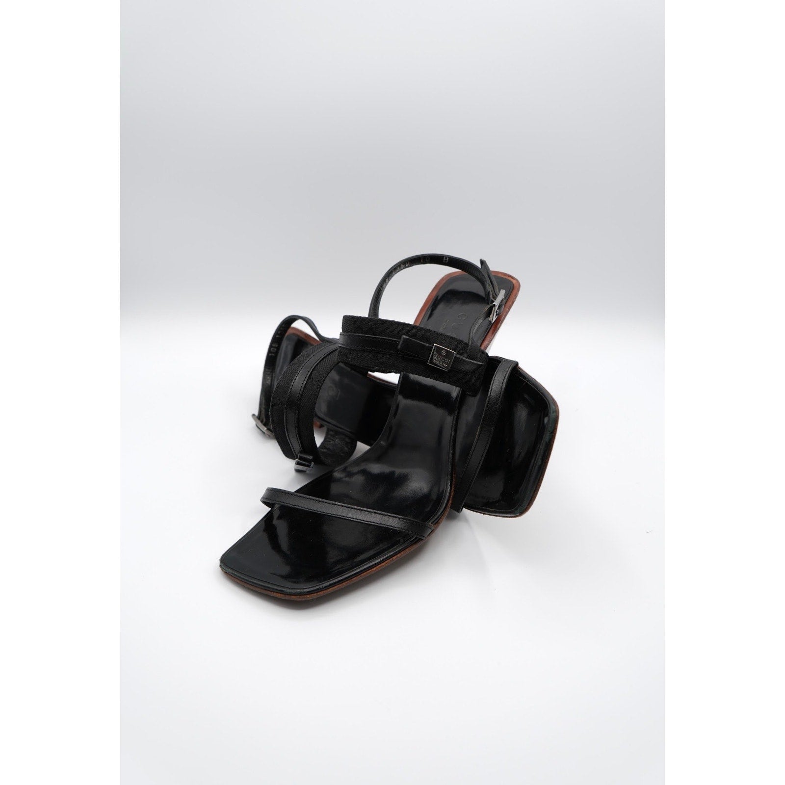 GG Black Canvas Leather Slingback Heels