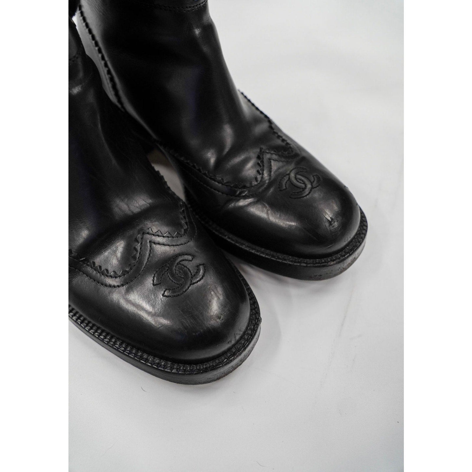Black Calfskin Interlocking CC Riding Boots