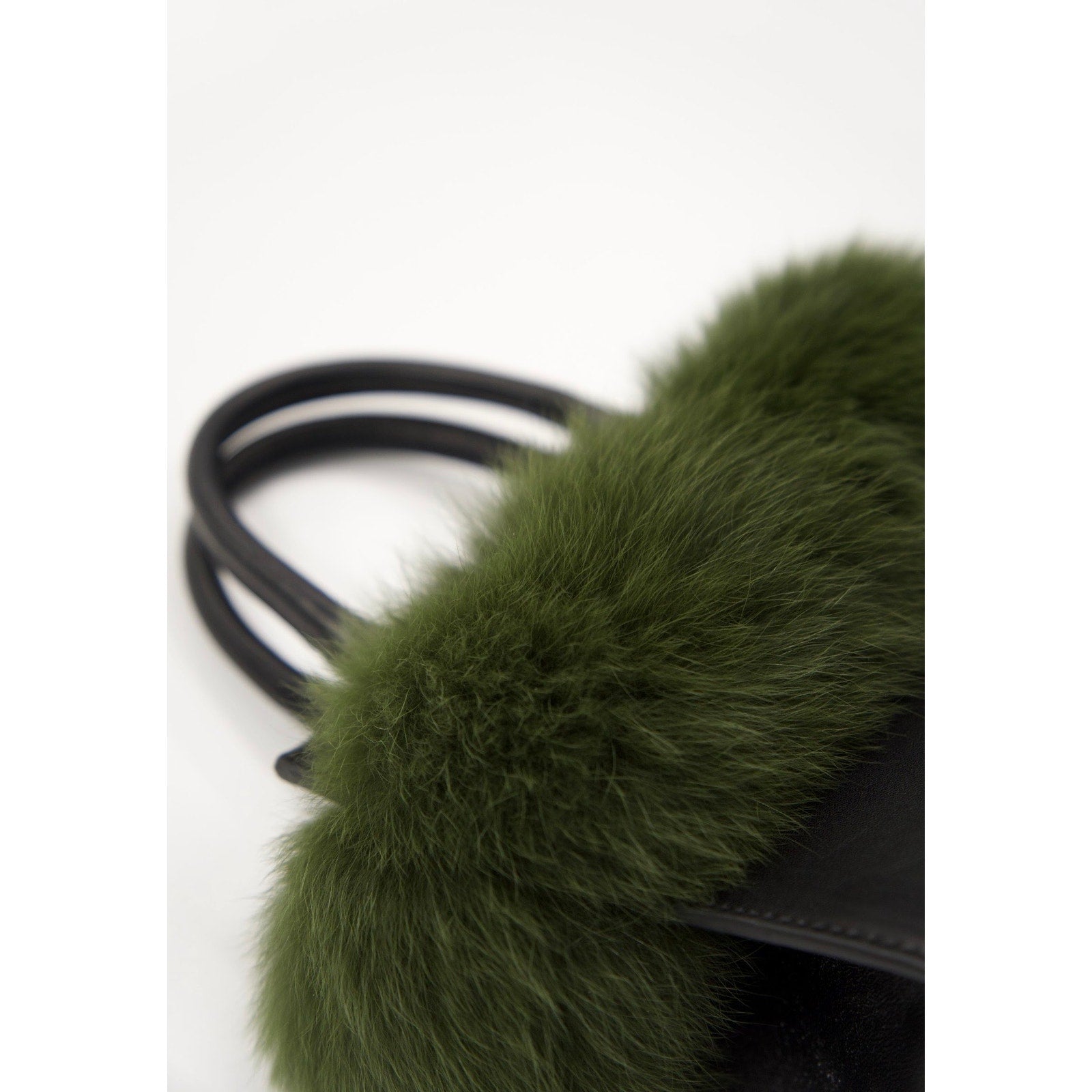 Mya Green Faux Fur Trimmed Black Leather Crossbody Bag