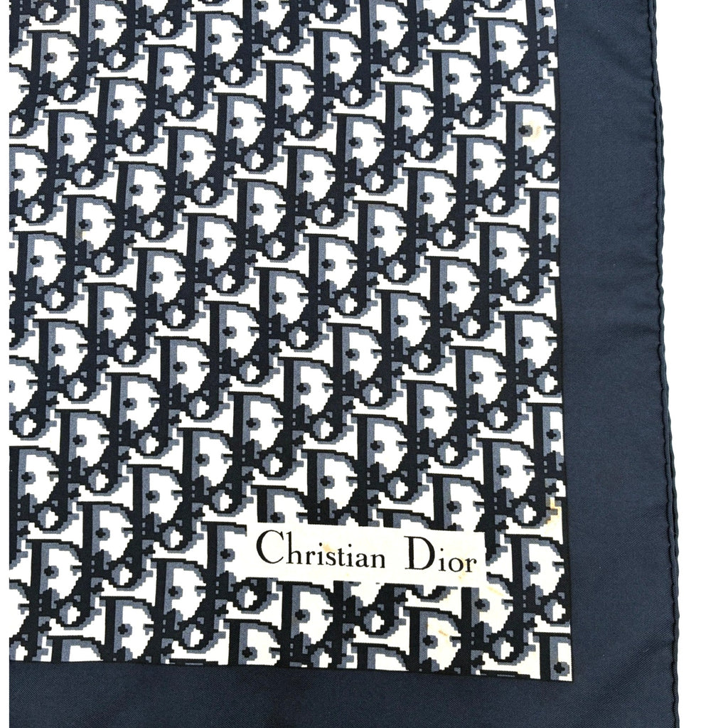 29" Vintage Navy and White Silk Monogram Letter Logo Scarf