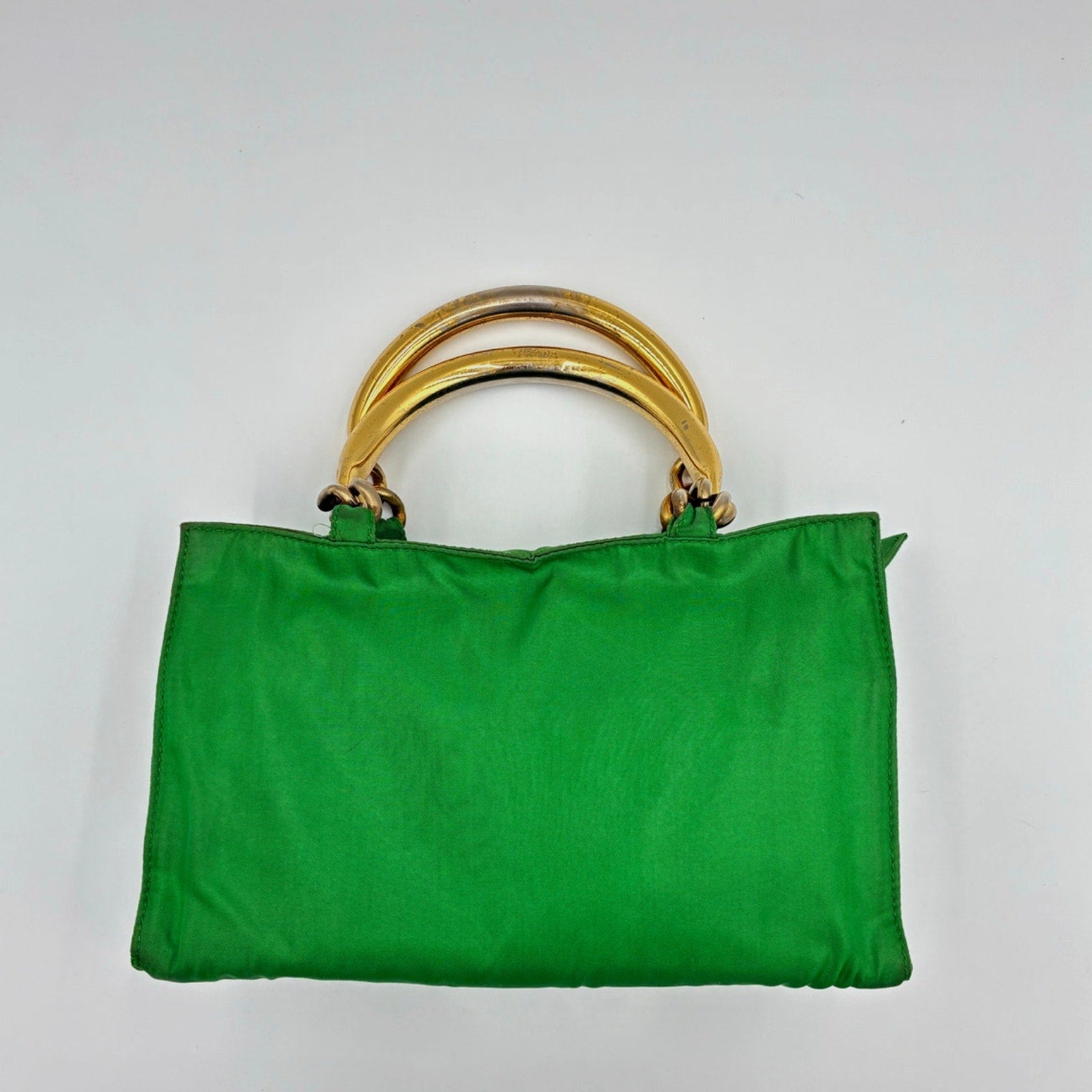 Vintage Green Nylon Mini Hand Bag Gold Hardware