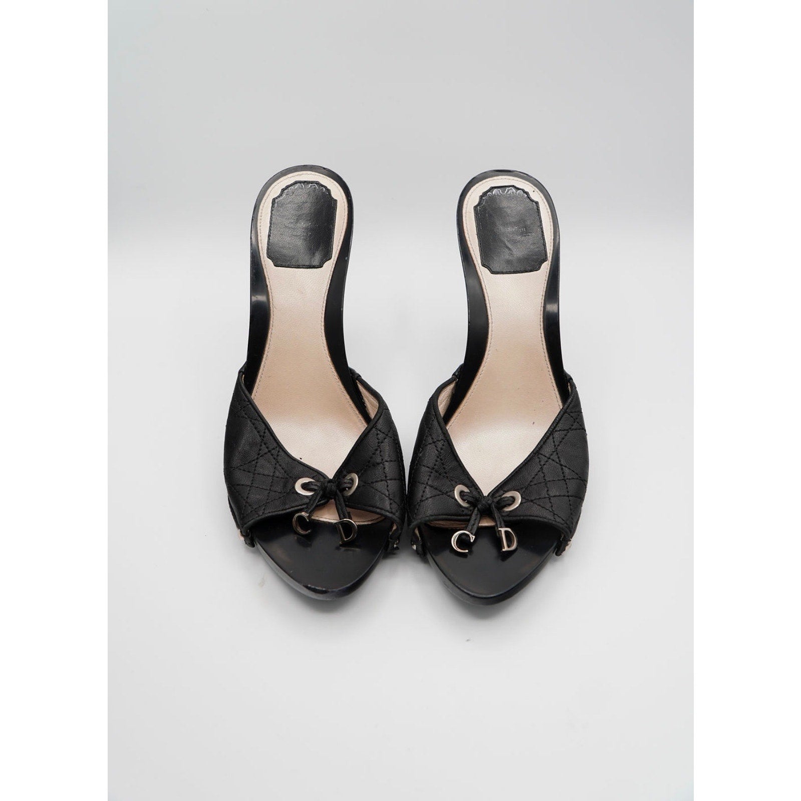 Vintage Black Quilted Open-Toe Mules CD Charm