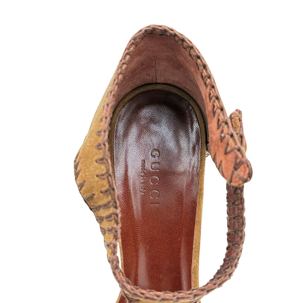 6 Vintage Brown Suede T-Strap Sandals Heels