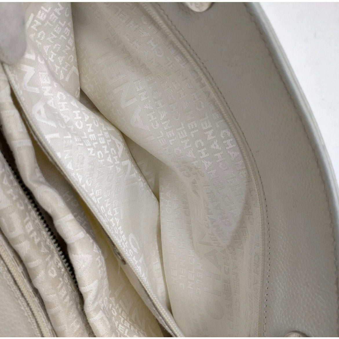 Executive Tote White Caviar Leather Silk CC Twilley